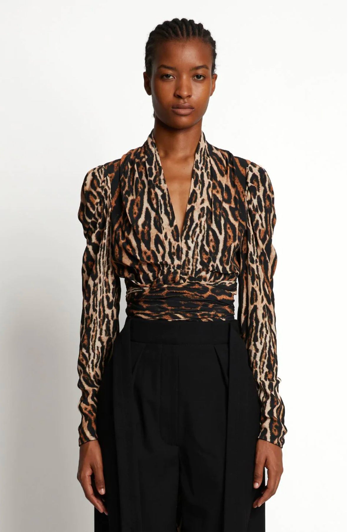 Proenza Schouler Leopard Print V Neck Top Brown Multi