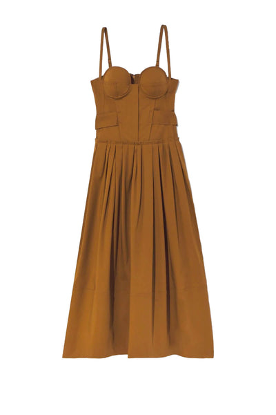 Proenza Schouler Poplin Bustier Midi Dress Tobacco