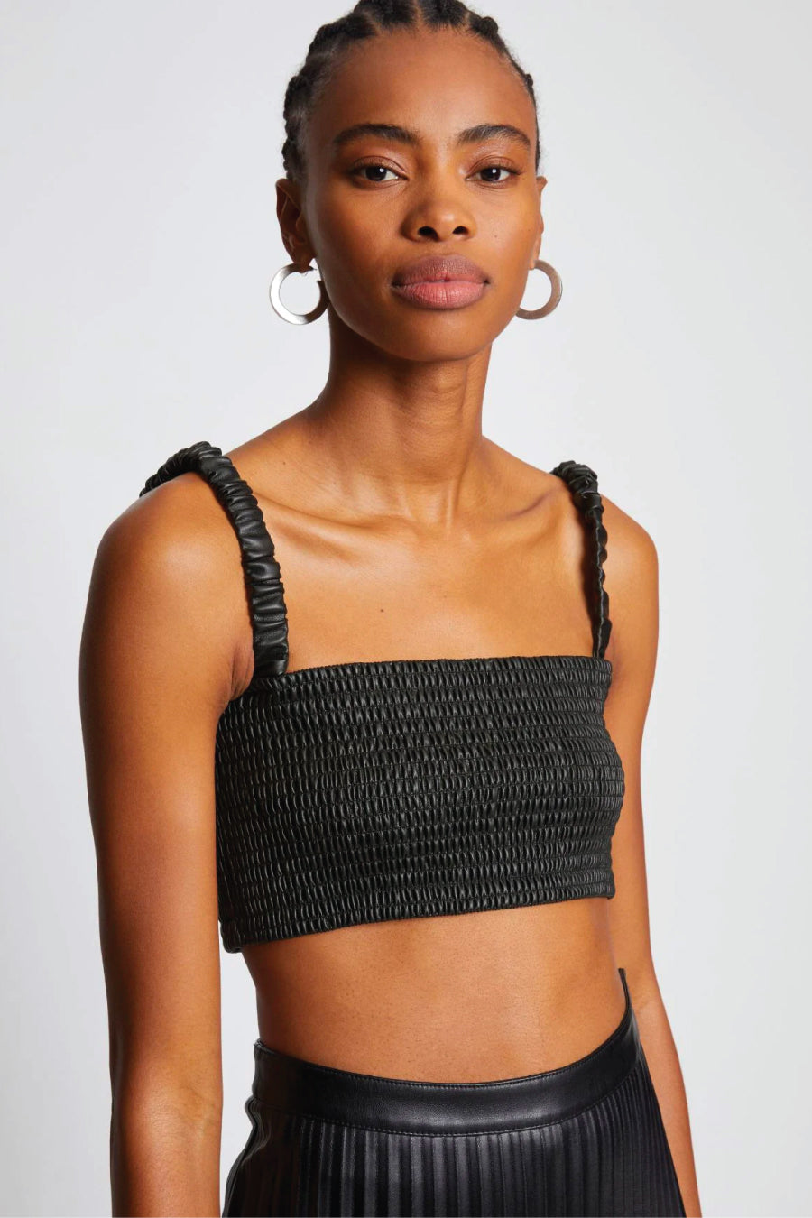 Proenza Schouler White Label Faux Leather Smocked Top - Black