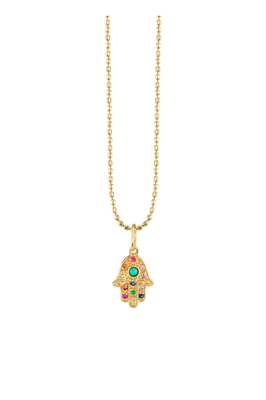 Sydney Evan C11836TQMC-Y Small Rainbow Hamsa Charm Necklace - Yellow Gold